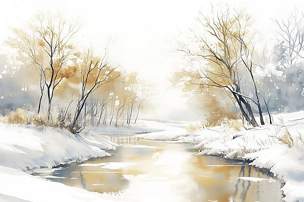 River with snow and trees River with snow and trees