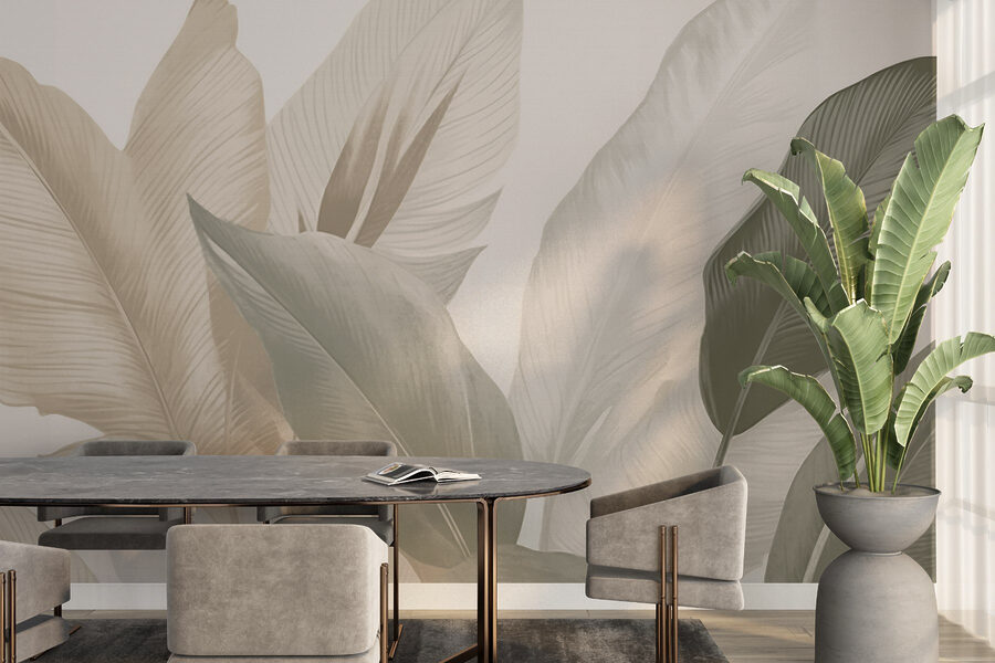 Soft greens and earthy hues blend.