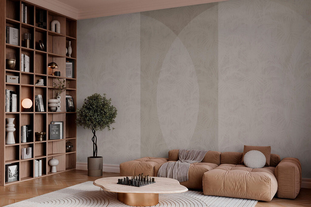 White and gray background with a white circle