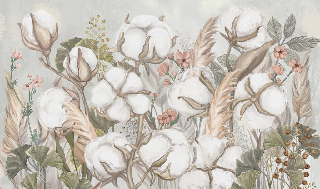 Floral cotton field in soft hues Floral cotton field in soft hues