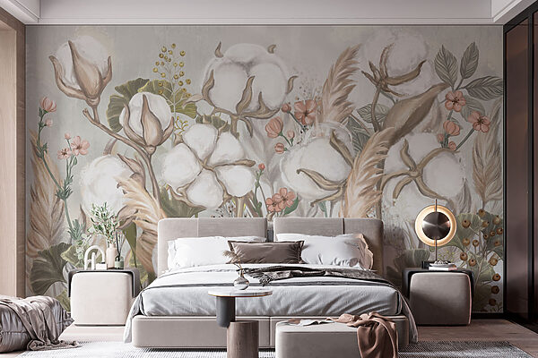 Floral cotton field in soft hues Floral cotton field in soft hues