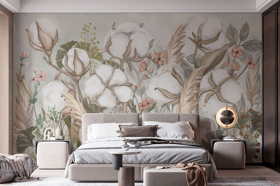 Floral cotton field in soft hues Floral cotton field in soft hues