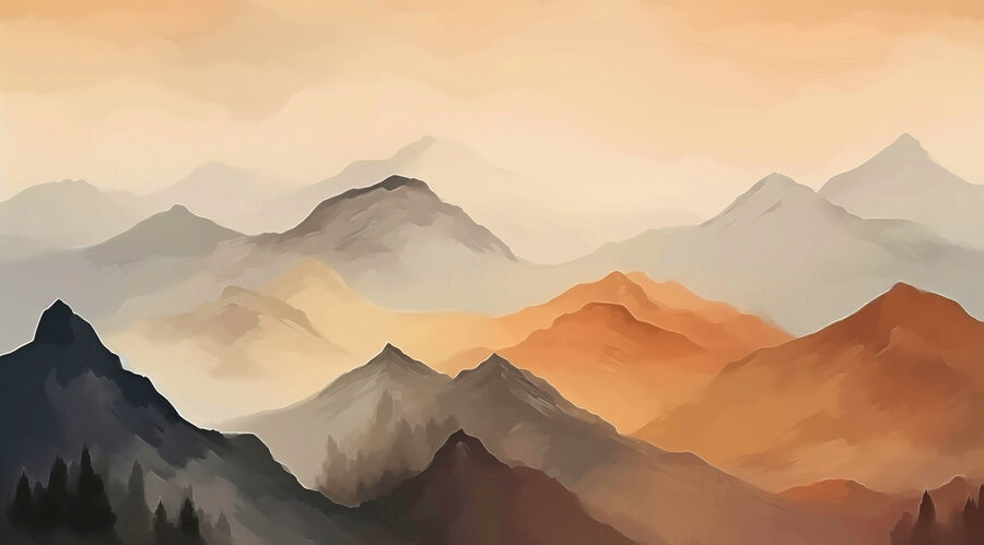 Wall murals Painting of mountains in the fog - Image 4