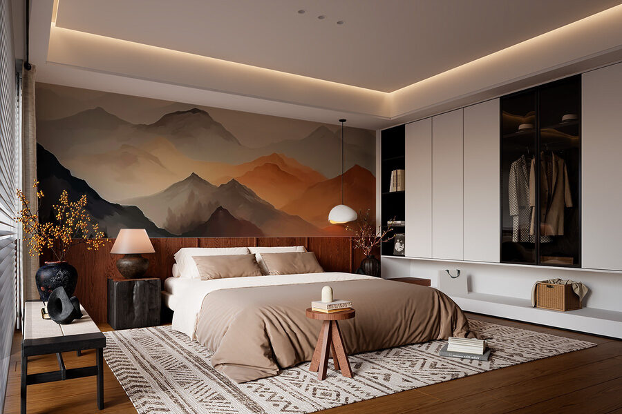 Wall murals Painting of mountains in the fog