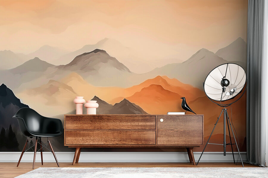 Wall murals Painting of mountains in the fog - Image 2