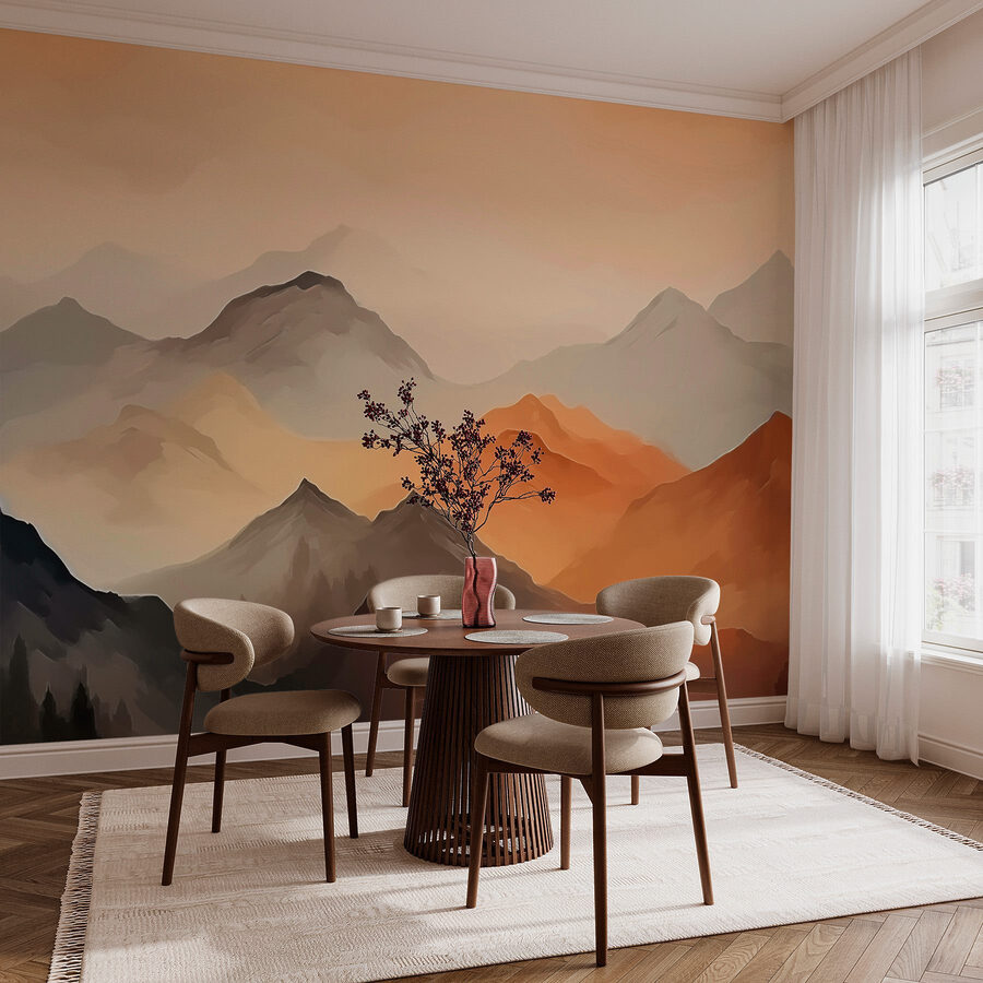 Wall murals Painting of mountains in the fog - Image 3