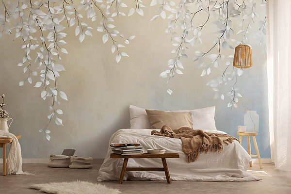 White leaves on a branch Wall murals White leaves on a branch