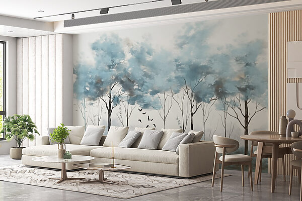 Group of trees with birds flying in the air Group of trees with birds flying in the air