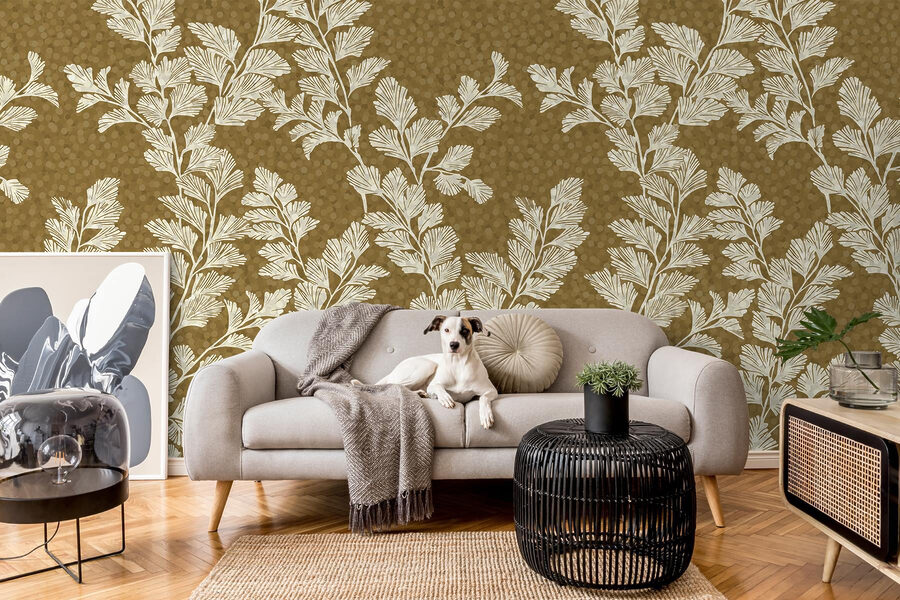Pattern of white leaves on a brown background Pattern of white leaves on a brown background