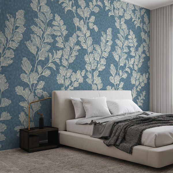 Pattern of white leaves on a blue background Pattern of white leaves on a blue background
