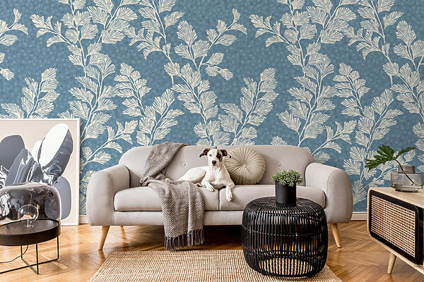 Pattern of white leaves on a blue background Pattern of white leaves on a blue background