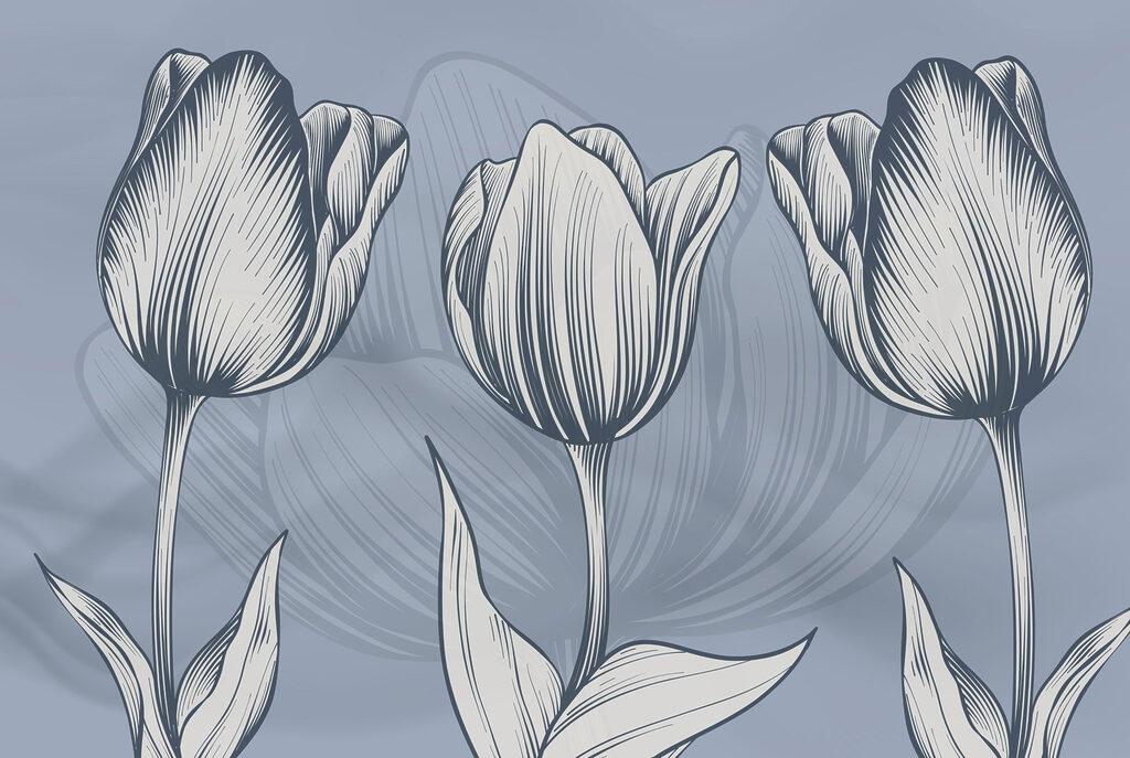 Line of flowers on a blue background Line of flowers on a blue background
