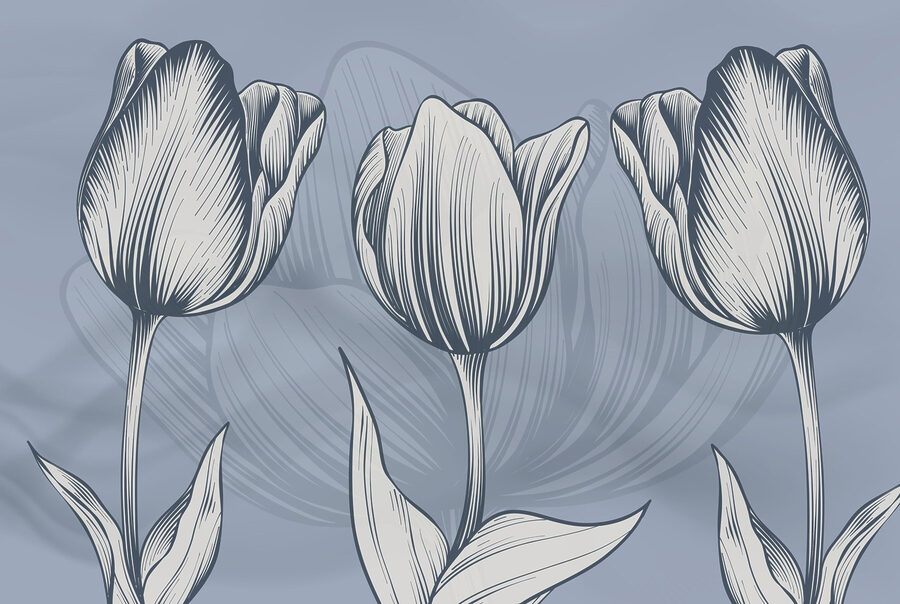 Line of flowers on a blue background