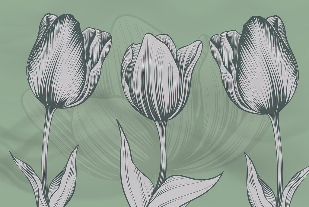 Line of flowers on a green background Line of flowers on a green background