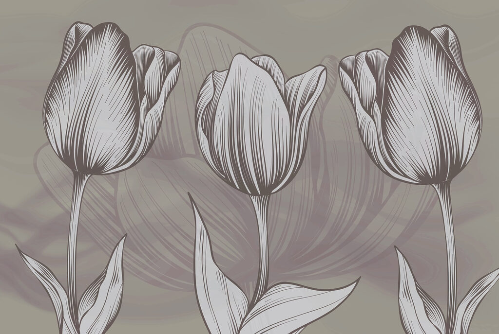 Line of flowers with leaves Line of flowers with leaves