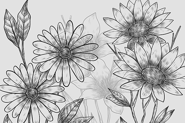 Group of flowers with leaves Group of flowers with leaves