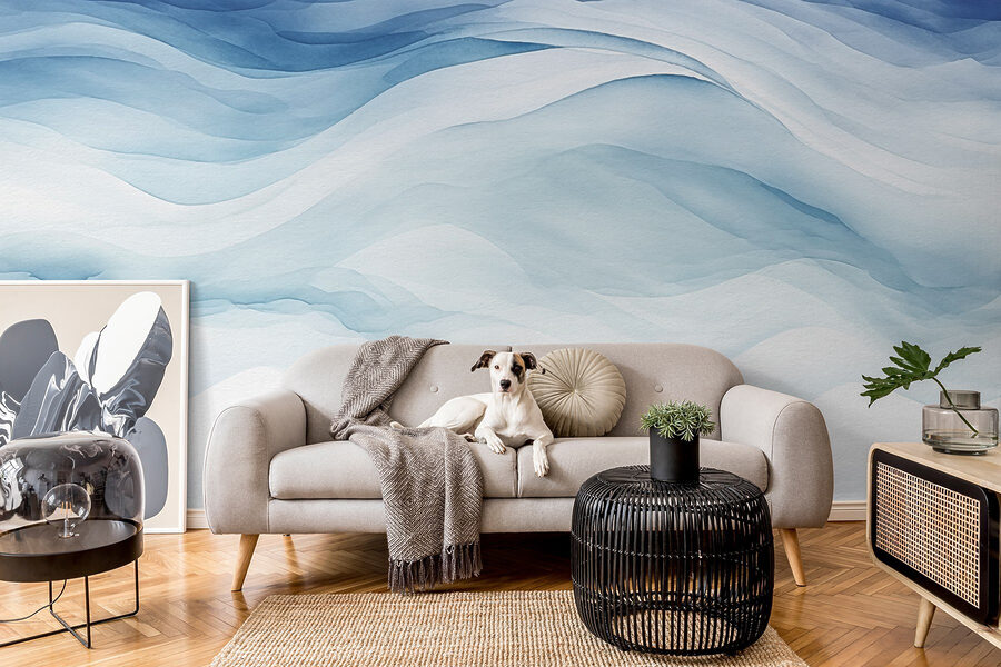 White and blue watercolor painting