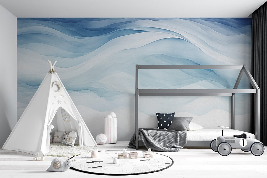 White and blue watercolor painting
