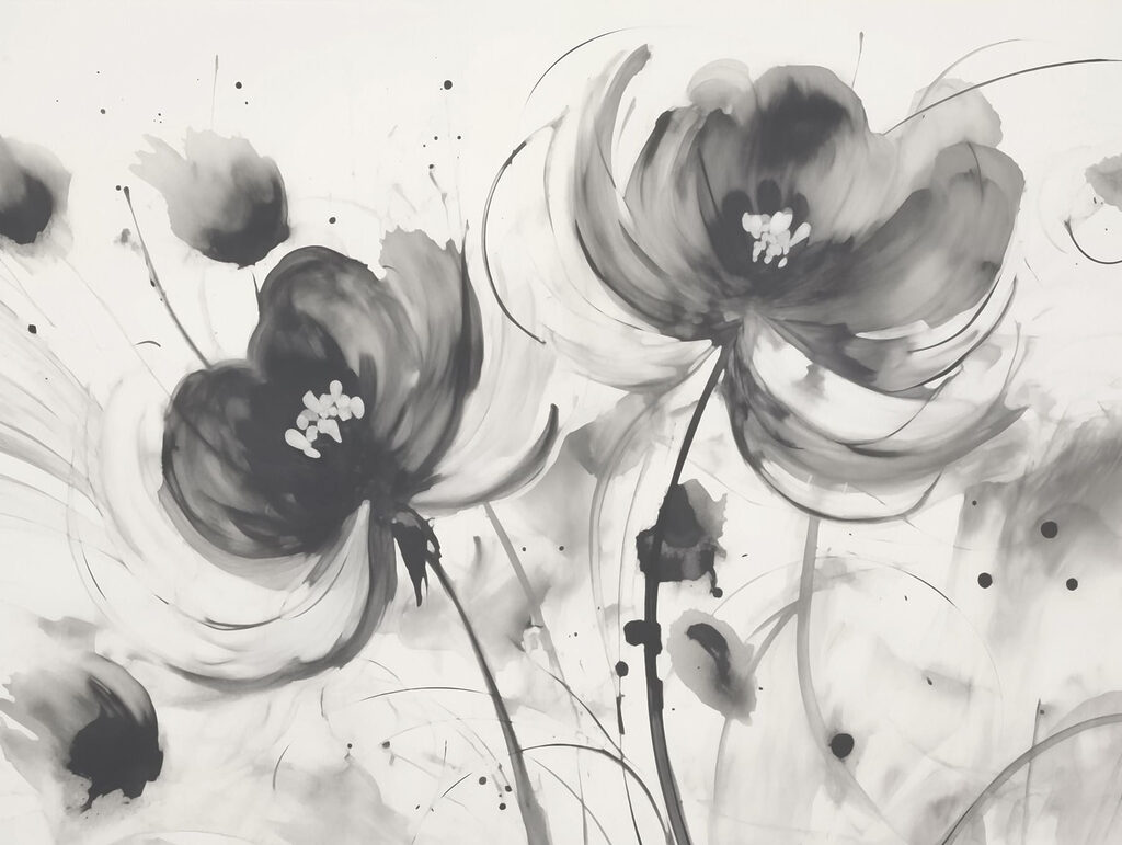 Painting of flowers on a white surface Painting of flowers on a white surface