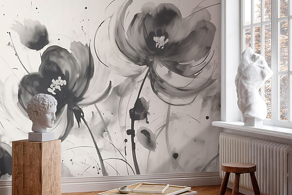Painting of flowers on a white surface Painting of flowers on a white surface