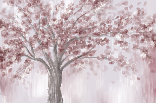 Painting of a tree with pink leaves Painting of a tree with pink leaves