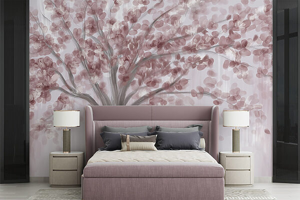 Painting of a tree with pink leaves Painting of a tree with pink leaves