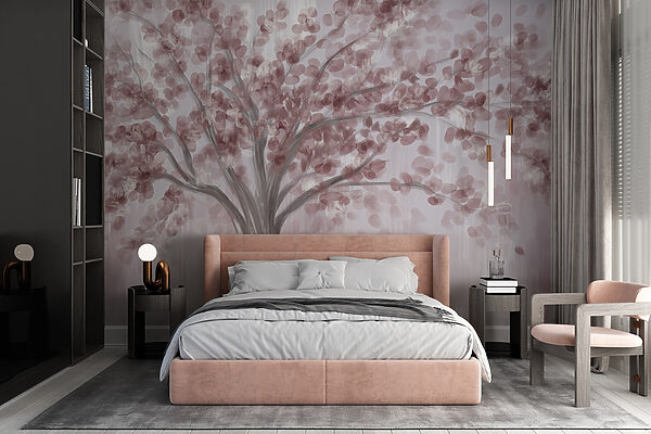 Painting of a tree with pink leaves Painting of a tree with pink leaves
