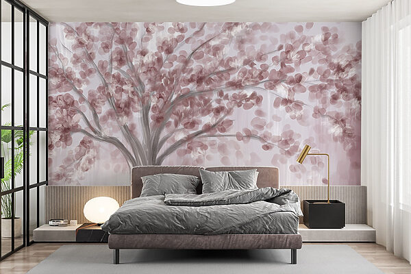 Painting of a tree with pink leaves Painting of a tree with pink leaves
