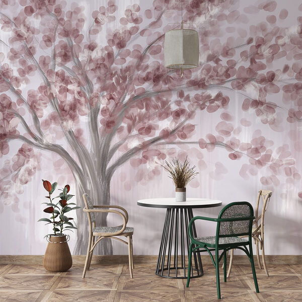 Painting of a tree with pink leaves Painting of a tree with pink leaves