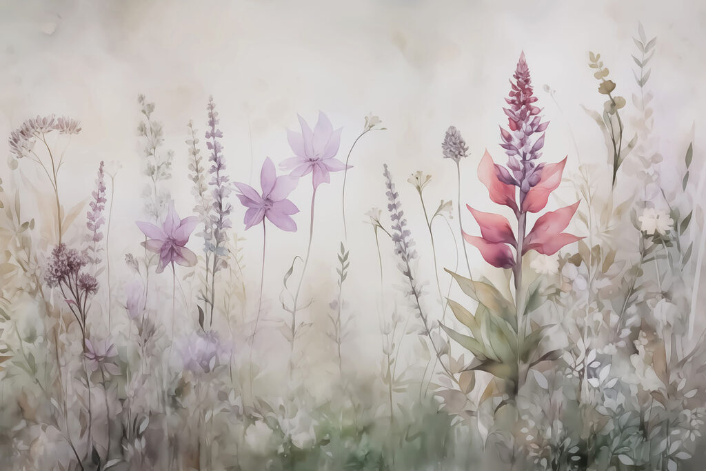 Painting of flowers in a field Painting of flowers in a field