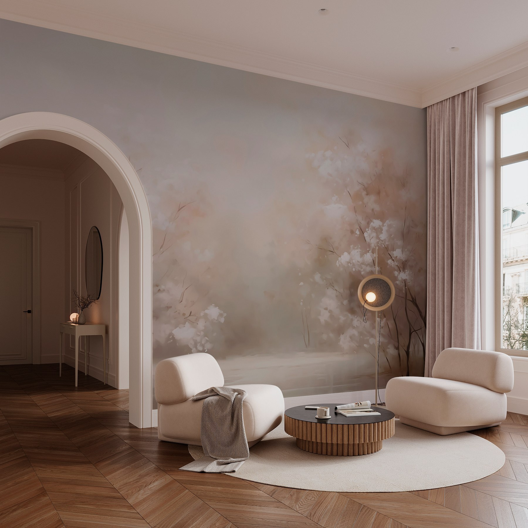 Water with trees and a foggy sky Water with trees and a foggy sky