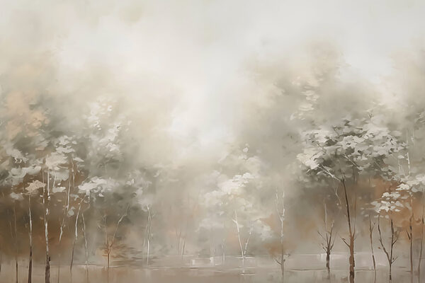 Painting of trees in fog Painting of trees in fog