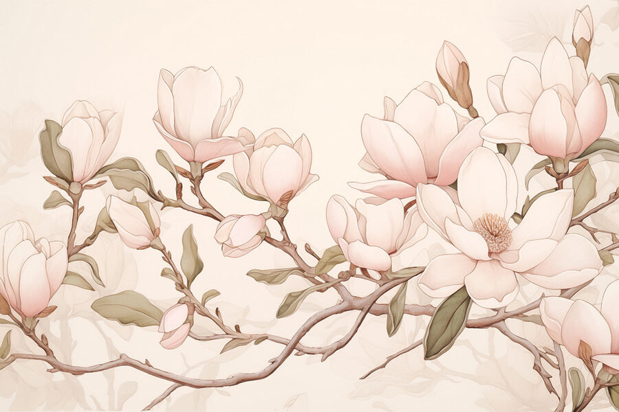 Painting of flowers on a branch