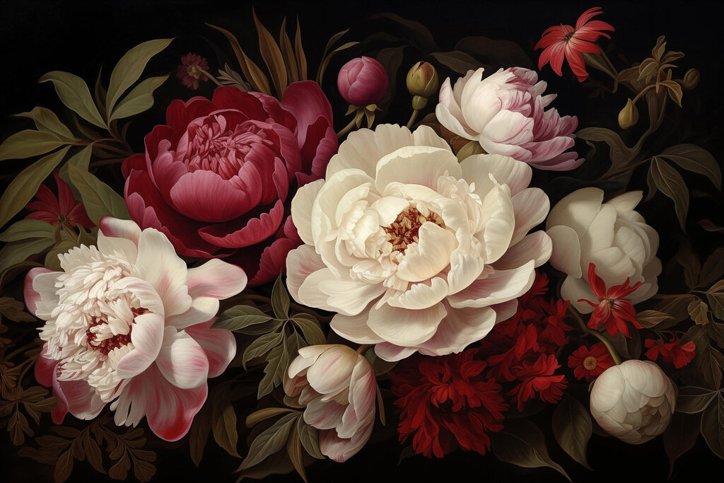Painting of flowers on a black background Painting of flowers on a black background