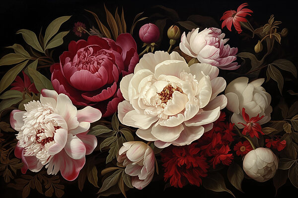 Painting of flowers on a black background Painting of flowers on a black background