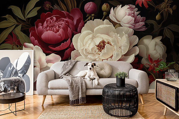 Painting of flowers on a black background Painting of flowers on a black background