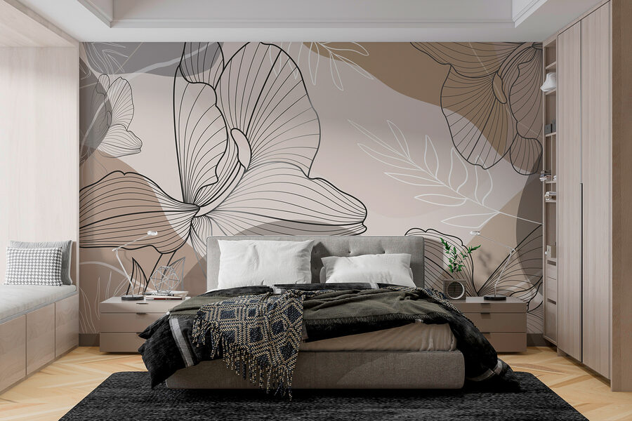 Wall murals Elegant floral line art design.