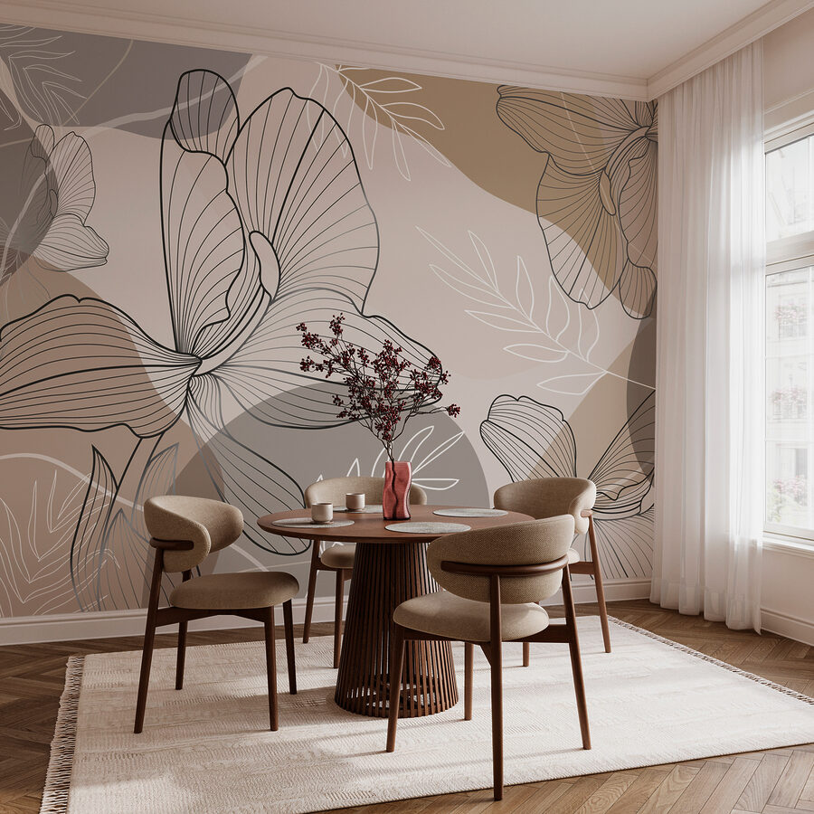 Wall murals Elegant floral line art design. - Image 3