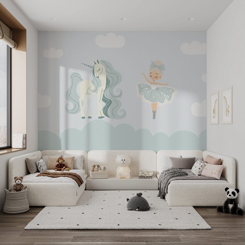 Cartoon of a girl and a unicorn Cartoon of a girl and a unicorn