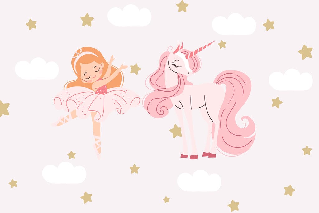 Cartoon of a girl ballet dancer and a unicorn Cartoon of a girl ballet dancer and a unicorn