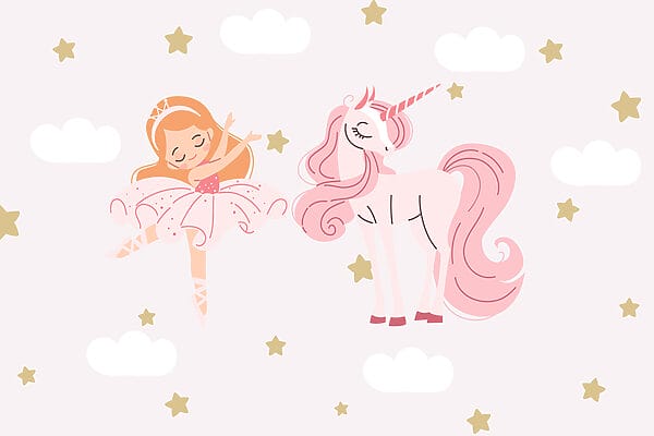 Cartoon of a girl ballet dancer and a unicorn Cartoon of a girl ballet dancer and a unicorn