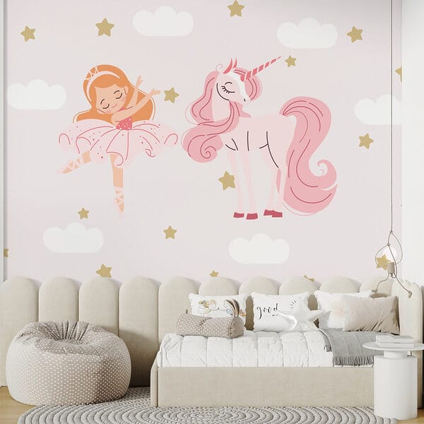 Cartoon of a girl ballet dancer and a unicorn Cartoon of a girl ballet dancer and a unicorn