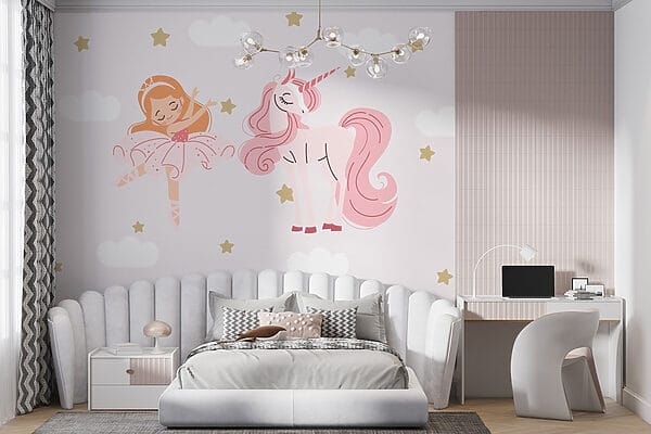 Cartoon of a girl ballet dancer and a unicorn Cartoon of a girl ballet dancer and a unicorn