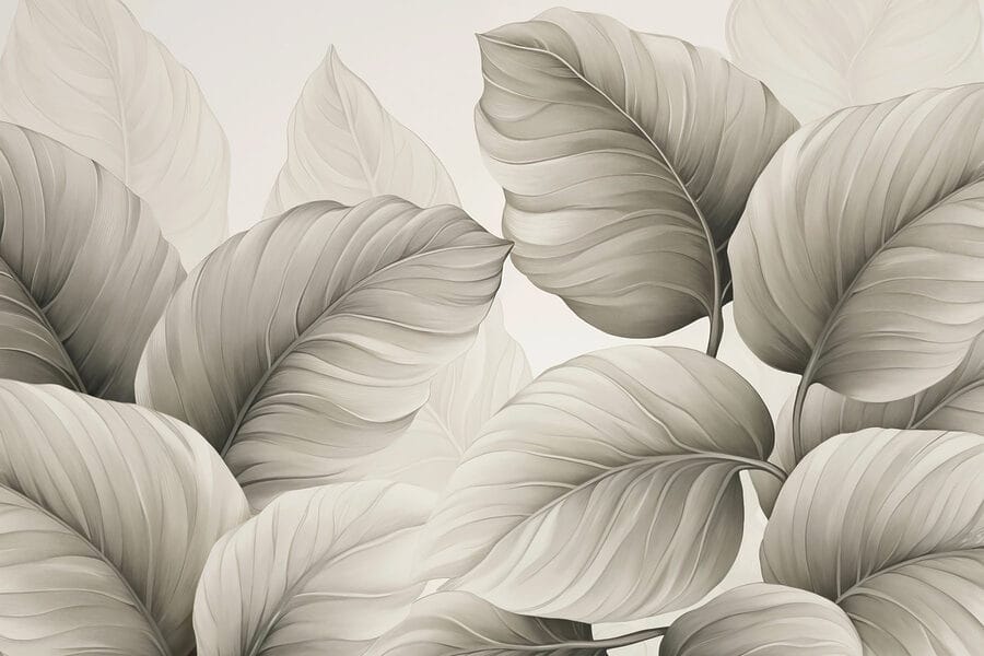 Lush leaves in soft monochrome hues