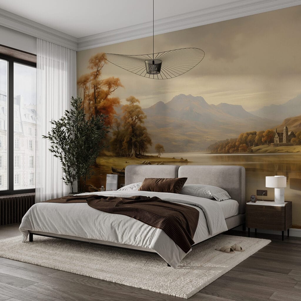 Lake with trees and mountains in the background Lake with trees and mountains in the background