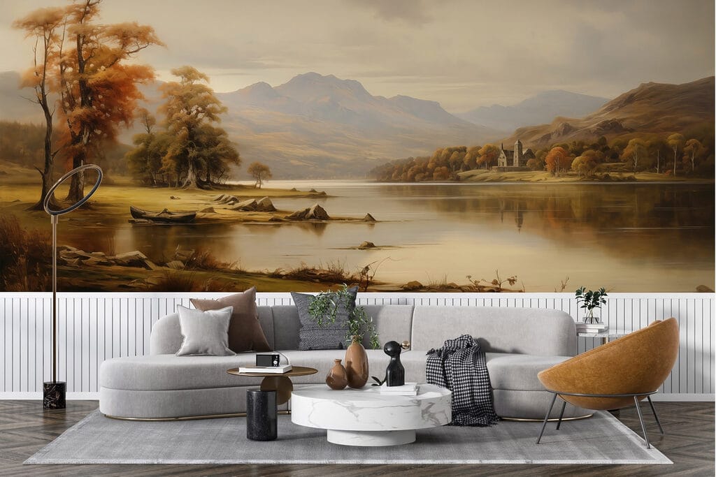 Lake with trees and mountains in the background Lake with trees and mountains in the background