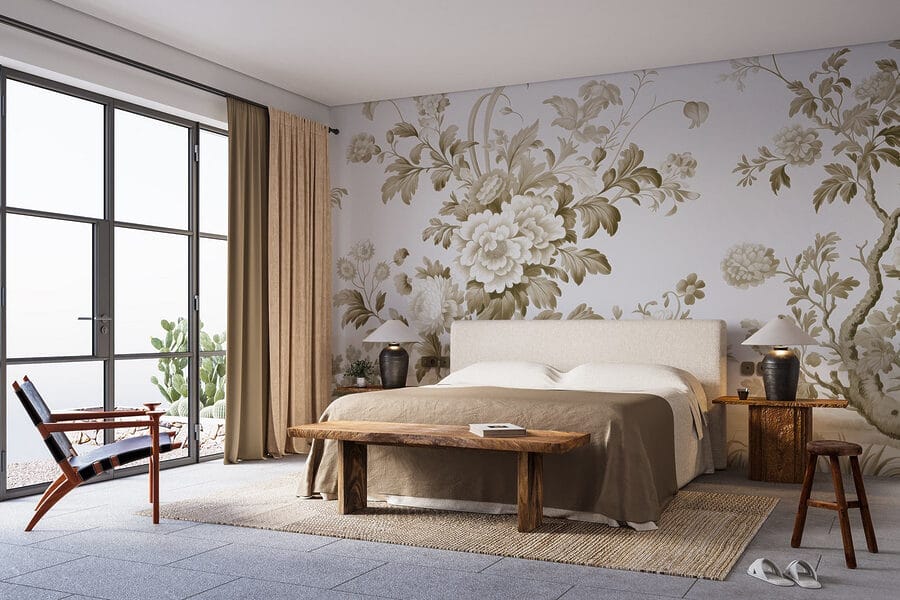 Wallpaper with flowers and trees Wallpaper with flowers and trees