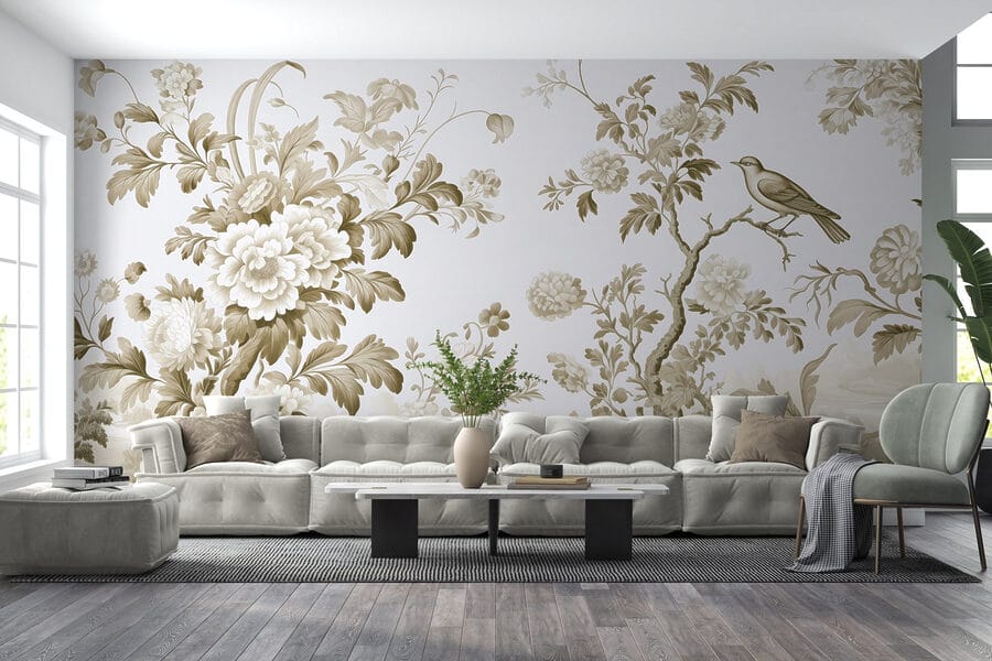 Wallpaper with flowers and trees Wallpaper with flowers and trees