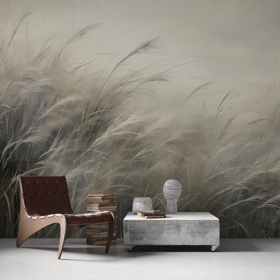 Wall murals Field of grass with white clouds - Image 2