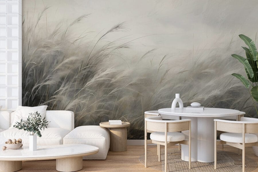 Wall murals Field of grass with white clouds - Image 3